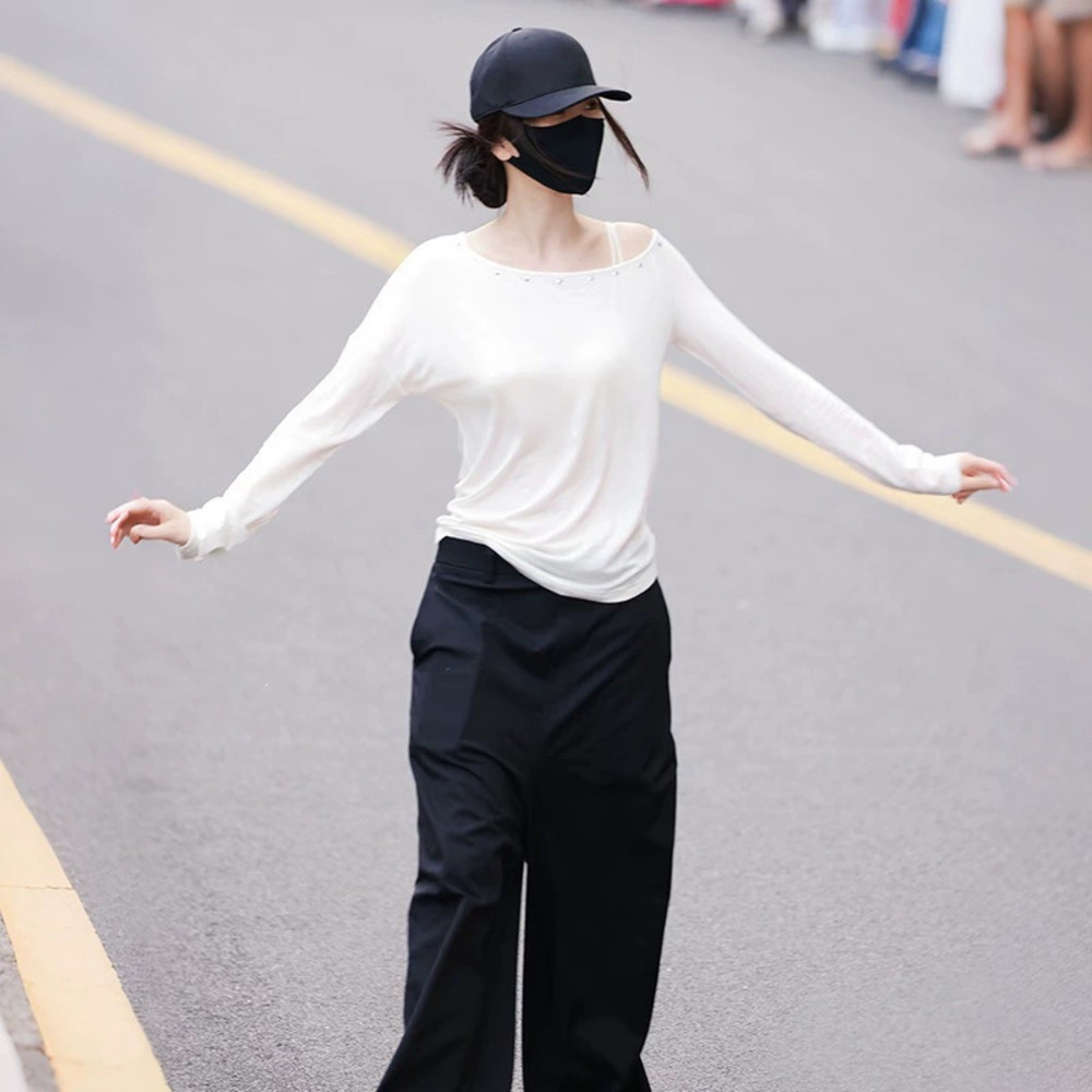 Zara Fall Rivet Detail Loose Slim Long Sleeve T-Shirt